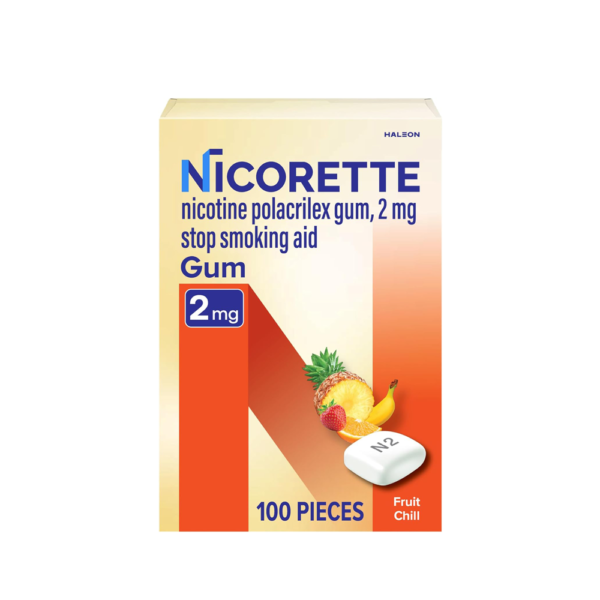 Nicorette 2 mg Nicotine Gum to Quit Smoking - Fruit Chill Flavored Stop Smoking Aid, 100 Count