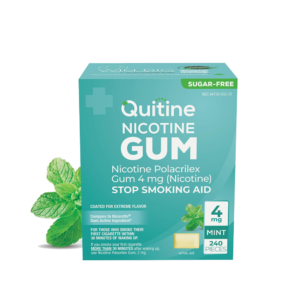 Quitine Nicotine Gum 4mg, Mint Flavor, Stop Smoking Aid – Relieve Nicotine Cravings with Effective, Affordable NRT | Long-Lasting Flavor, 240 Count, Traditional Gum to Support Your Quit Journey