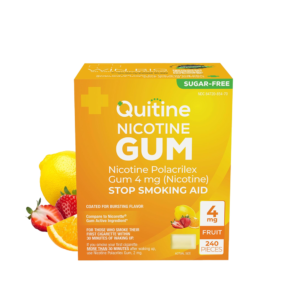 Quitine Nicotine Gum 4mg, Fruit Flavor, Stop Smoking Aid – Relieve Nicotine Cravings with Effective, Affordable NRT | Long-Lasting Flavor, 240 Count, Traditional Gum to Support Your Quit Journey