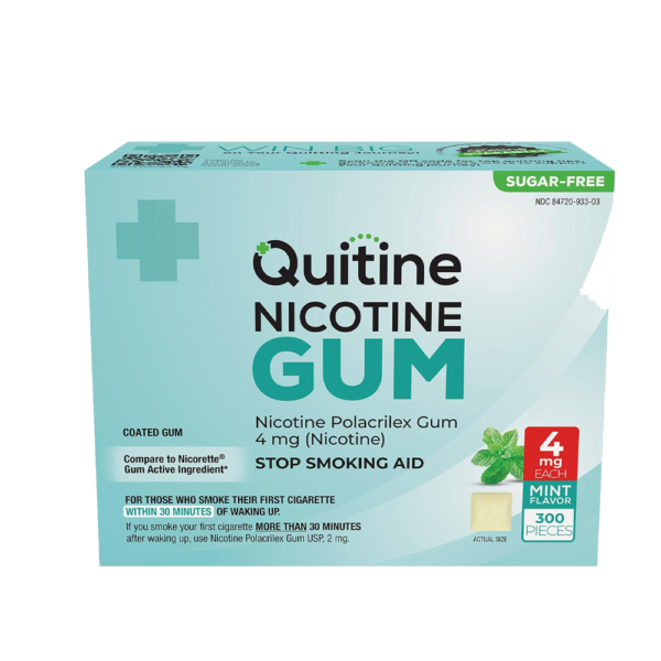 Quitine Nicotine Gum 4mg, Mint Flavor, Stop Smoking Aid – Affordable NRT to Relieve Cravings | Quick-Burst Flavor That Fades Within 1 Minute, 300 Count, Classic Gum to Support Your Quit Journey