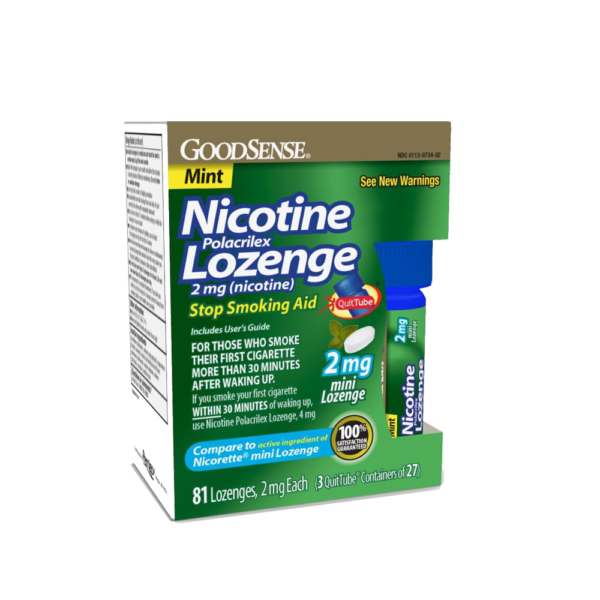 GoodSense Mini Nicotine Polacrilex Lozenge, 2 mg (nicotine), Stop Smoking Aid, Mint Flavor; quit smoking with mint nicotine lozenge, 81 Count