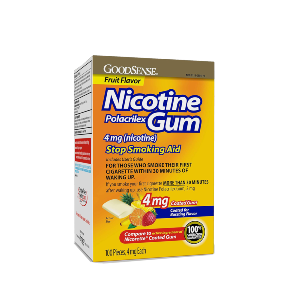 Good Sense Nicotine Polacrilex Coated Gum 4 mg (Nicotine), Light Yellow Fruit, 100 Count