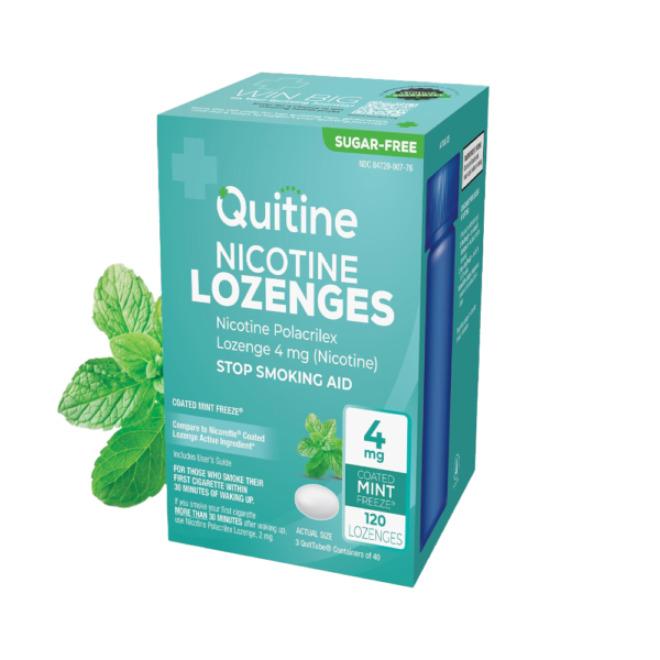 Quitine Nicotine Lozenges 4mg, Mint Flavor, Stop Smoking Aid – Relieve Nicotine Cravings with Effective, Affordable NRT | Long-Lasting Flavor, 120 Count, Smoking Cessation That Works