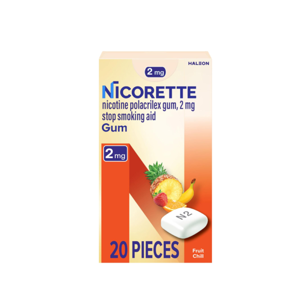 Nicorette 2 mg Nicotine Gum to Help Stop Smoking - Fruit Chill Flavored Stop Smoking Aid, 20 Count