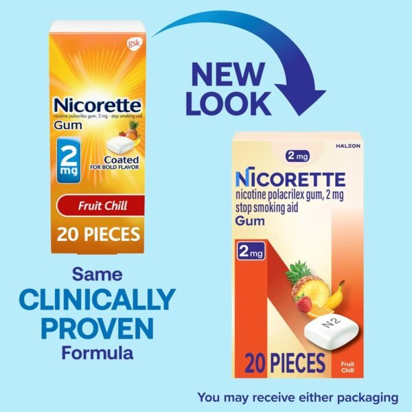 Nicorette 2 mg Nicotine Gum to Help Stop Smoking - Fruit Chill Flavored Stop Smoking Aid, 20 Count - Image 2