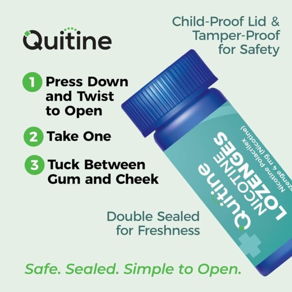 Quitine Nicotine Lozenges 4mg, Mint Flavor, Stop Smoking Aid – Relieve Nicotine Cravings with Effective, Affordable NRT | Long-Lasting Flavor, 120 Count, Smoking Cessation That Works - Image 5
