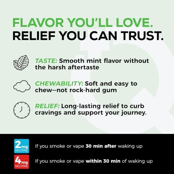 Quitine Nicotine Gum 4mg, Mint Flavor, Stop Smoking Aid – Relieve Nicotine Cravings with Effective, Affordable NRT | Long-Lasting Flavor, 240 Count, Traditional Gum to Support Your Quit Journey - Image 4