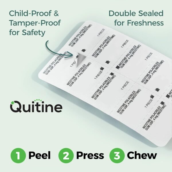Quitine Nicotine Gum 4mg, Mint Flavor, Stop Smoking Aid – Relieve Nicotine Cravings with Effective, Affordable NRT | Long-Lasting Flavor, 240 Count, Traditional Gum to Support Your Quit Journey - Image 3