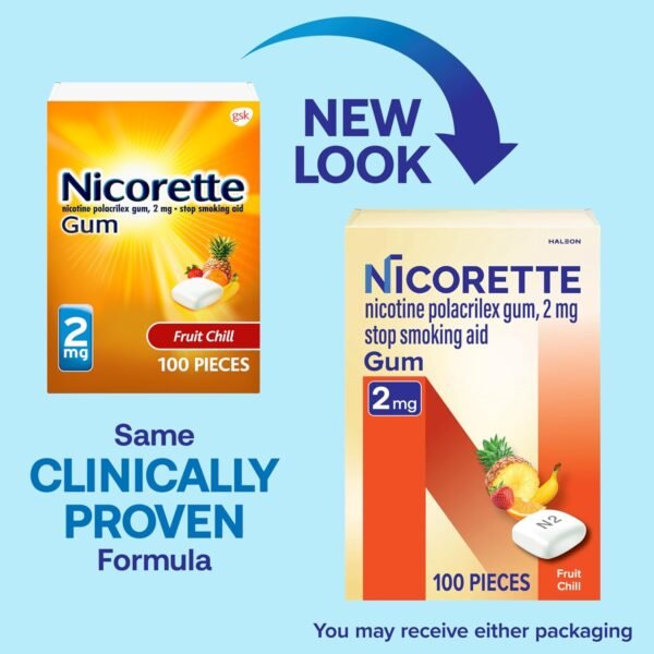 Nicorette 2 mg Nicotine Gum to Quit Smoking - Fruit Chill Flavored Stop Smoking Aid, 100 Count - Image 2
