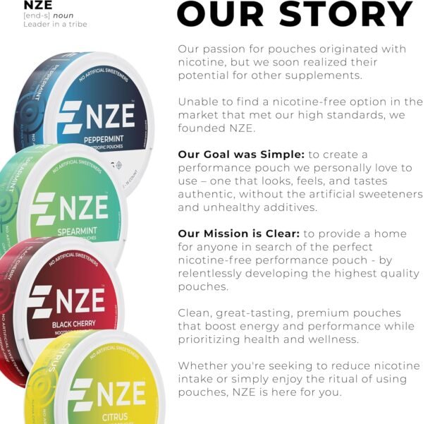 NZE Caffeine Free Nootropic Pouches (Wintergreen) - Nootropic Pouches with Alpha GPC, L-Tyrosine & L-Theanine - No Sugar or Artificial Sweeteners - 15 Nicotine Free Pouches Per Can - 5 Pack - Image 9