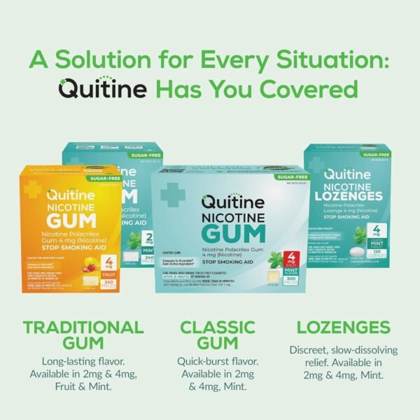 Quitine Nicotine Gum 4mg, Mint Flavor, Stop Smoking Aid – Relieve Nicotine Cravings with Effective, Affordable NRT | Long-Lasting Flavor, 240 Count, Traditional Gum to Support Your Quit Journey - Image 2