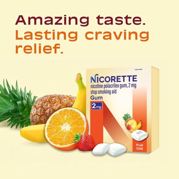 Nicorette 2 mg Nicotine Gum to Quit Smoking - Fruit Chill Flavored Stop Smoking Aid, 100 Count - Image 8